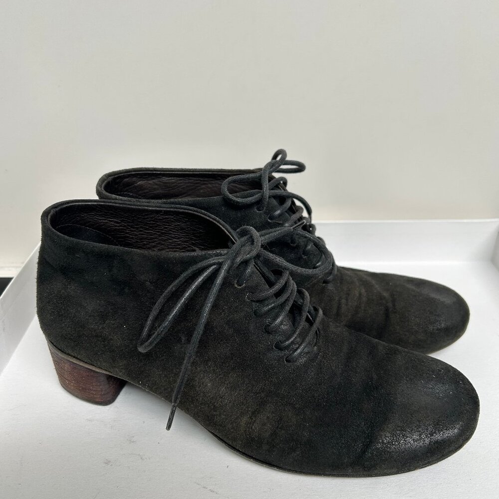 MARSELL Rare Lace Up Suede Chunky Heeled Oxford Booties Distressed Look Sz 37.5